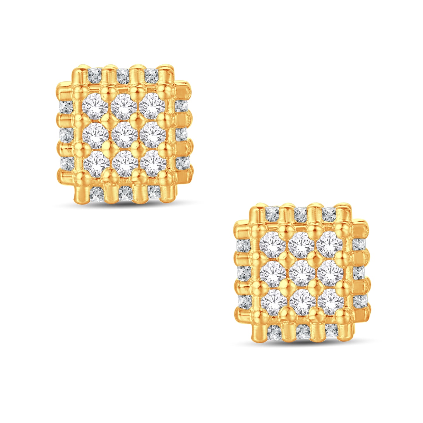 10 Karat All Yellow Gold 1.00 Carat Diamond 3D Cube Square Earrings