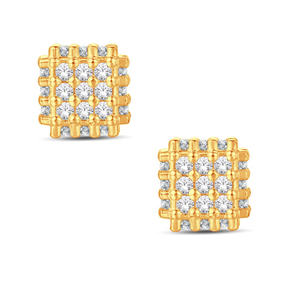 10 Karat All Yellow Gold 1.00 Carat Diamond 3D Cube Square Earrings