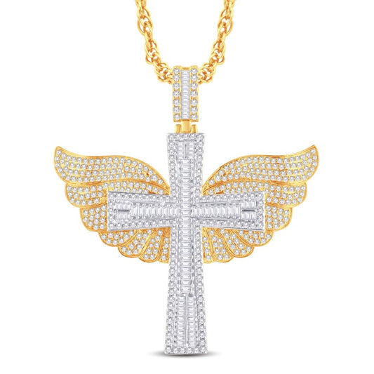 Iced Out 10K Two-Tone Gold Diamond Cross Pendant | 5.47 Carats | Wings of Faith