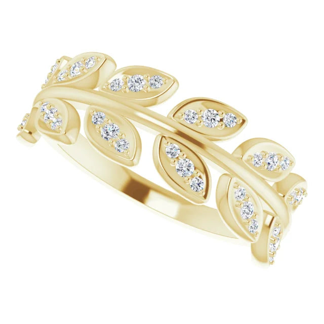 14K Yellow 1/4 CTW Natural Diamond Leaf Ring