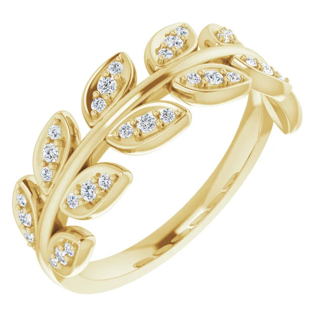 14K Yellow 1/4 CTW Natural Diamond Leaf Ring