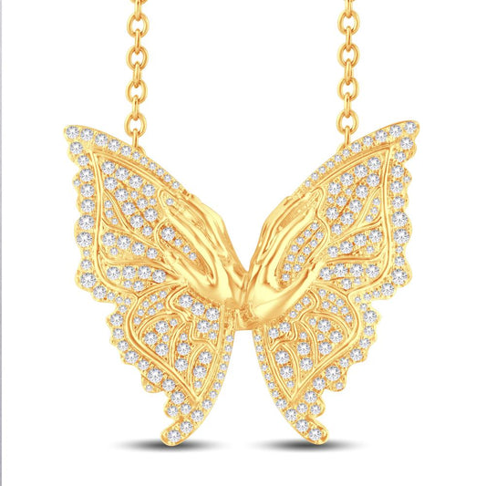 Golden Flutter: Embrace Grace with our 10KT All Yellow Gold 1.87 Carat Butterfly Necklace (18 Inch) – A Radiant Symbol of Beauty and Elegance!