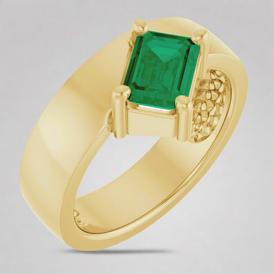 14K Yellow Gold Lab-Grown Emerald Asymmetric Solitaire Ring