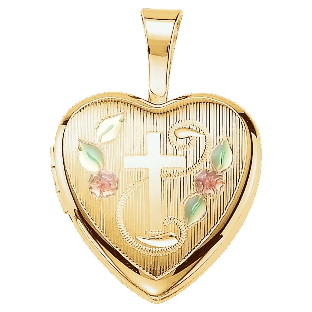 14kt Gold Plated Sterling Silver Enamel Cross Heart Locket