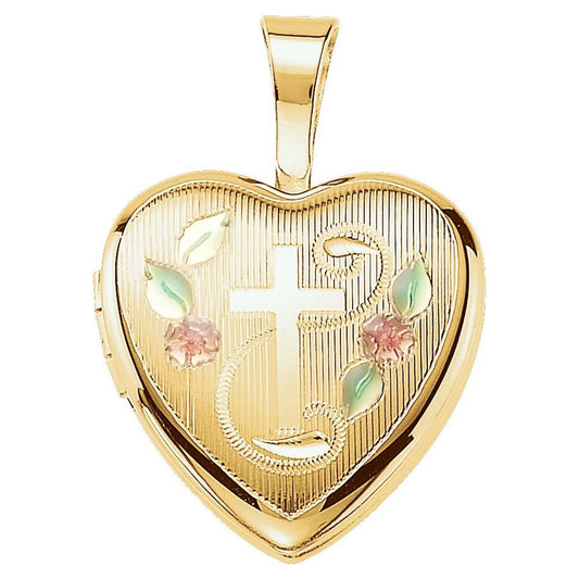 14kt Gold Plated Sterling Silver Enamel Cross Heart Locket