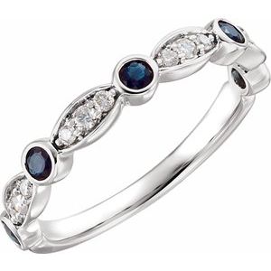 14K White Natural Blue Sapphire & 1/6 CTW Natural Diamond Ring