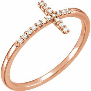 14K Rose .07 CTW Natural Diamond Sideways Cross Ring 