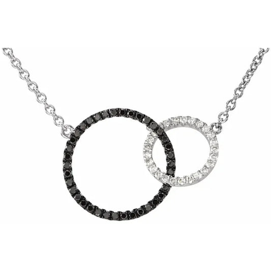Timeless Elegance: 14K White 1/3 CTW Natural Black & White Diamond Circle Necklace