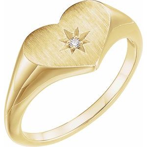 14K Yellow .01 CT Natural Diamond 11.9 mm Heart Starburst Ring