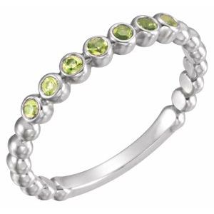 14K White Natural Peridot Stackable Ring