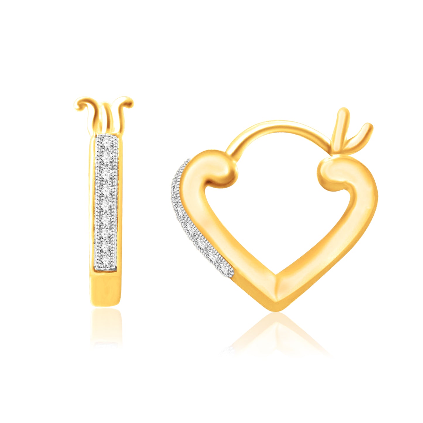 Radiant 10K Gold 0.05CT D-EARRINGS: Heart-Shaped Hoops for Timeless Glamour