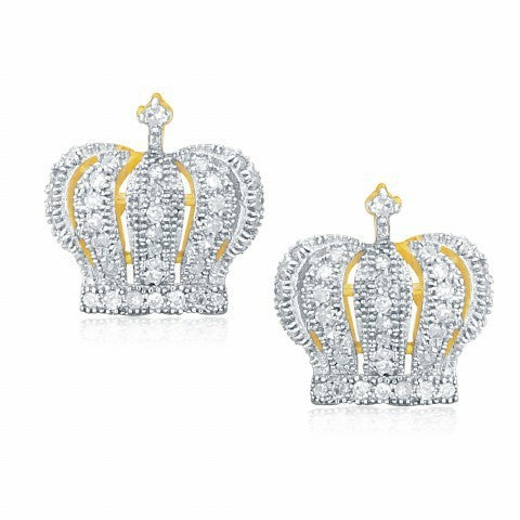 Sparkling 10K Gold 0.25CT D-MICROPAVE CROWN Earrings for Elegant Shine