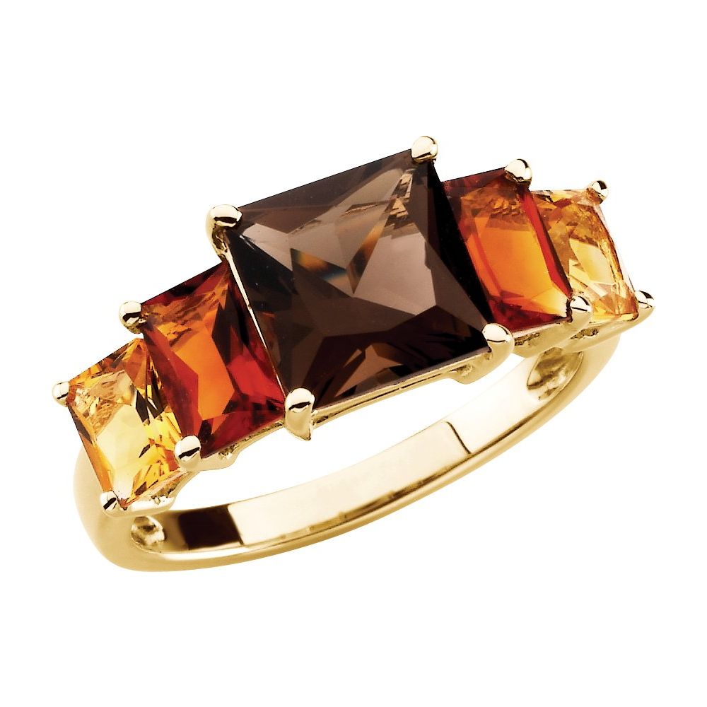 Elegant 14K Yellow Gold Smoky Quartz, Citrine & Madeira Citrine Ring with Multi-Gemstone Accents