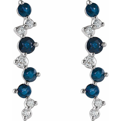 14K White Gold Blue Sapphire & Diamond Earrings – 1/10 CTW Natural Elegance