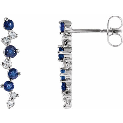 14K White Gold Blue Sapphire & Diamond Earrings – 1/10 CTW Natural Elegance