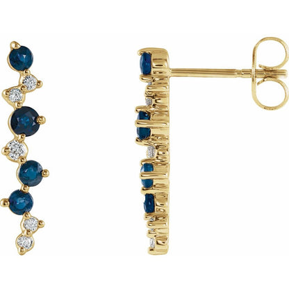 14K Yellow Gold Blue Sapphire & Diamond Earrings – 1/10 CTW Natural Elegance