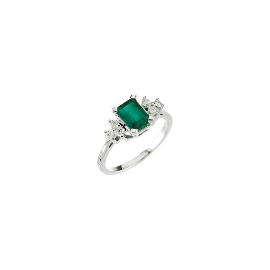 14K White Gold Natural Emerald & 1/6 CTW Diamond Ring