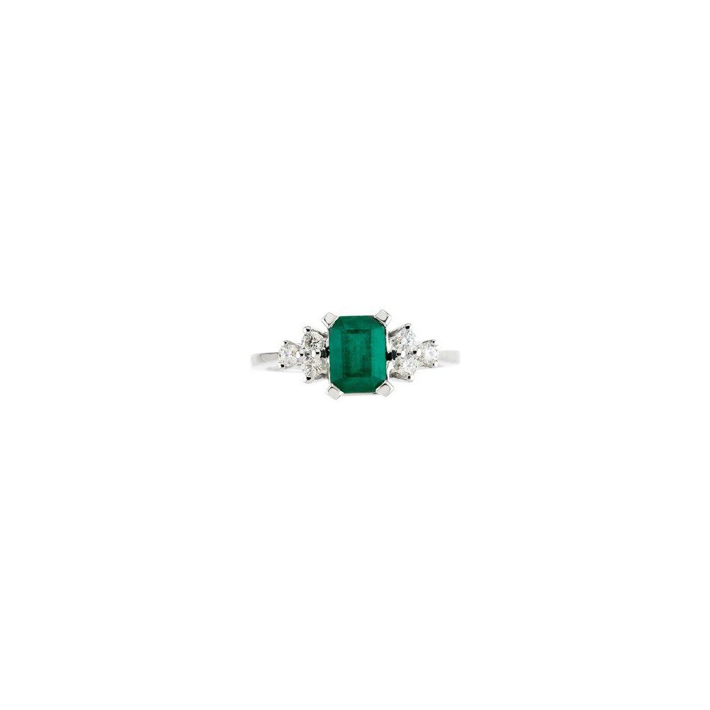 14K White Gold Natural Emerald & 1/6 CTW Diamond Ring