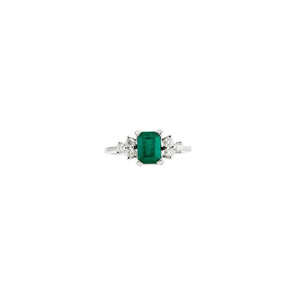 14K White Gold Natural Emerald & 1/6 CTW Diamond Ring