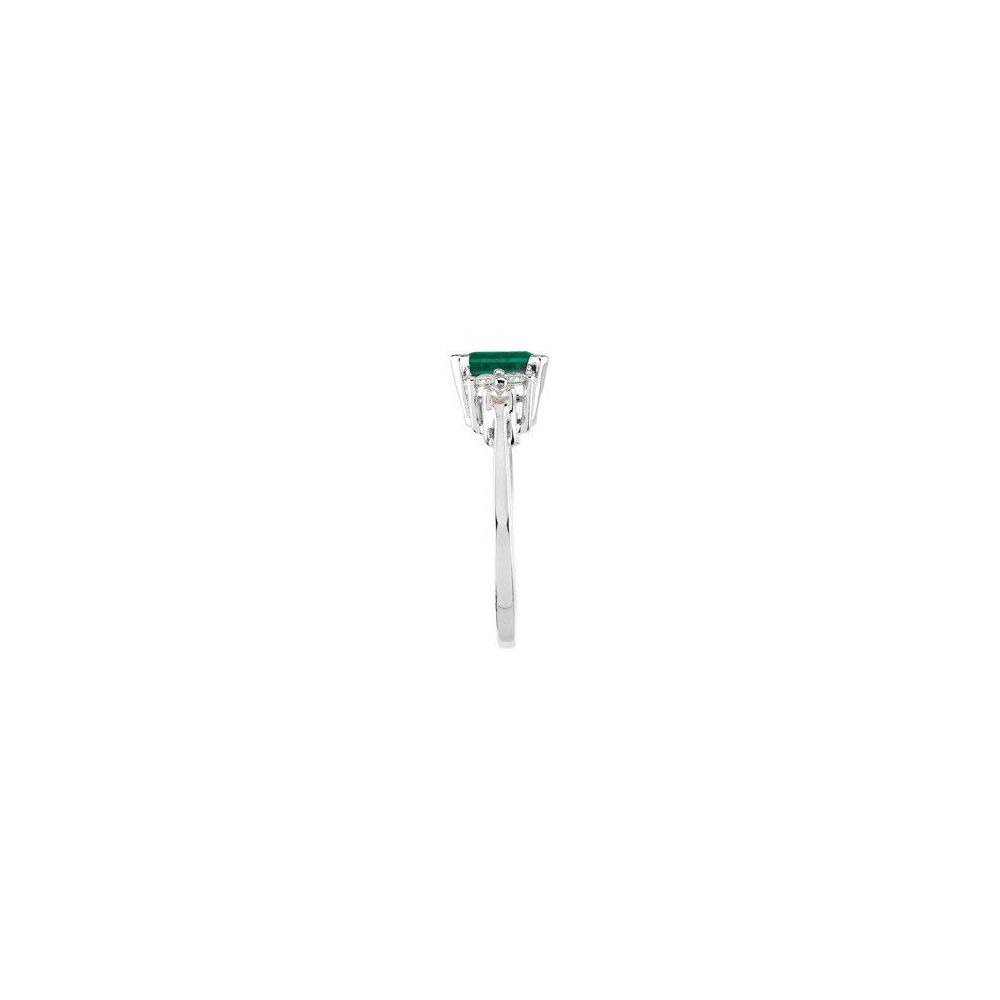 14K White Gold Natural Emerald & 1/6 CTW Diamond Ring