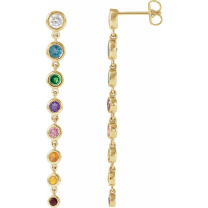 14K Yellow Gold Multi-Gemstone & 1/2 CTW Natural Diamond Rainbow Earrings - Exquisite Handmade Jewelry