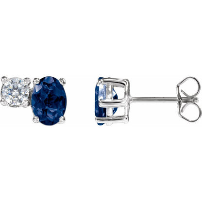 14K White Gold Lab-Grown Blue Sapphire Earrings with 1/2 CTW Lab-Grown Diamonds – Elegant & Eco-Friendly Jewelry