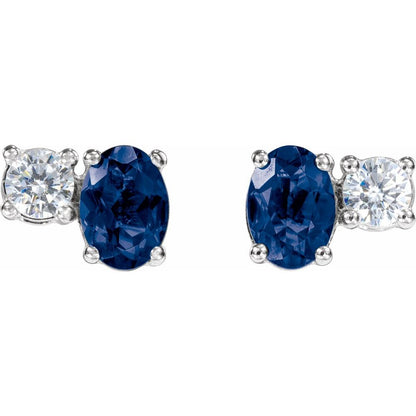 14K White Gold Lab-Grown Blue Sapphire Earrings with 1/2 CTW Lab-Grown Diamonds – Elegant & Eco-Friendly Jewelry