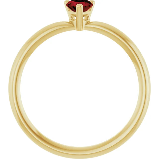 14K Yellow Gold Mozambique Garnet Heart Solitaire Ring - Genuine Gemstone Elegance