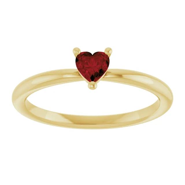14K Yellow Gold Mozambique Garnet Heart Solitaire Ring - Genuine Gemstone Elegance