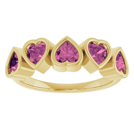 14K Yellow Gold Pink Tourmaline Ring - Genuine Gemstone Jewelry