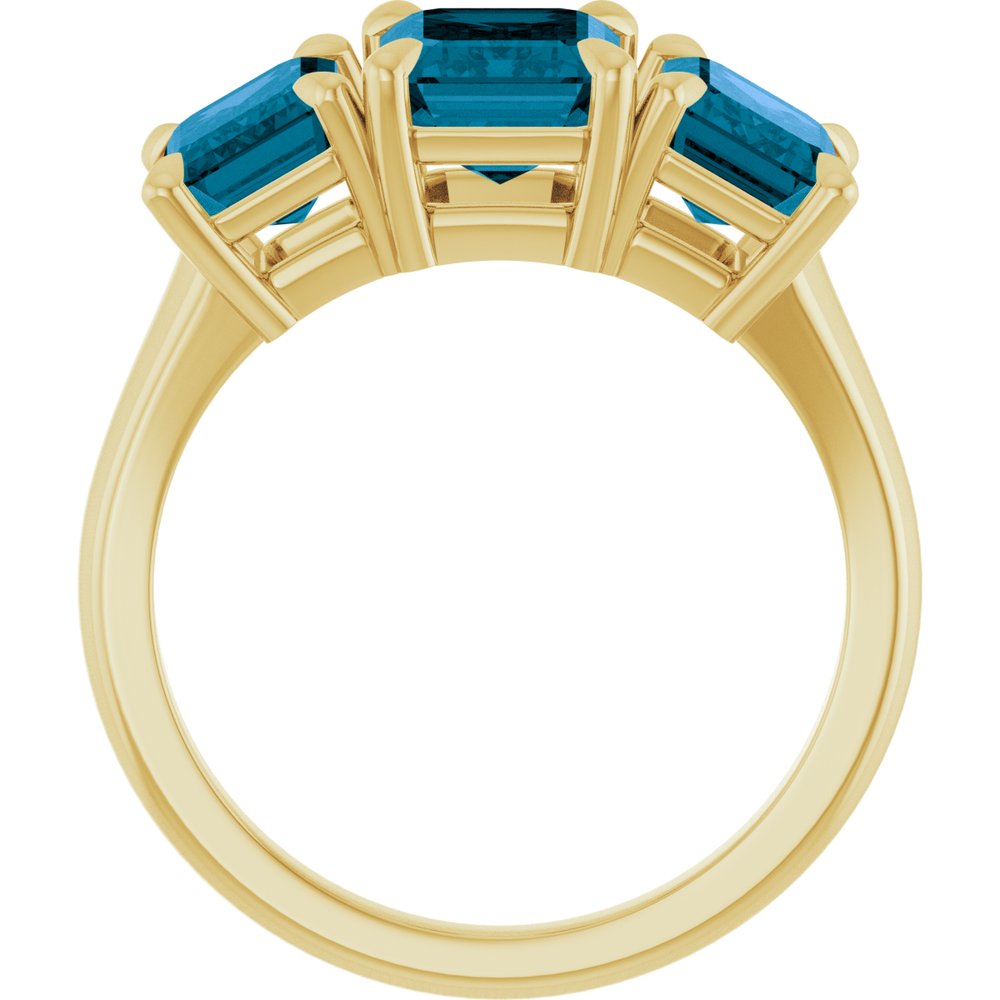 14K Yellow Gold 8x6 mm Emerald & London Blue Topaz Three-Stone Ring - Perfect Holiday Gift