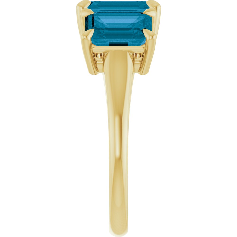 14K Yellow Gold 8x6 mm Emerald & London Blue Topaz Three-Stone Ring - Perfect Holiday Gift