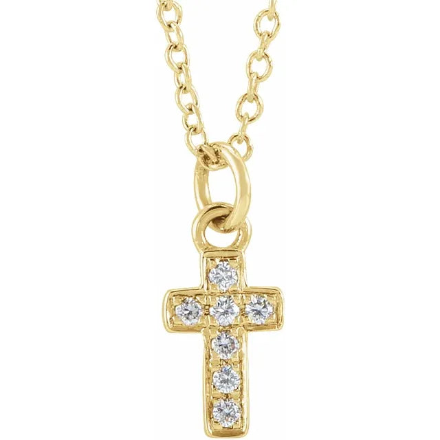 Faithful Sparkle: 14K Yellow .04 CTW Natural Diamond Youth Cross Necklace