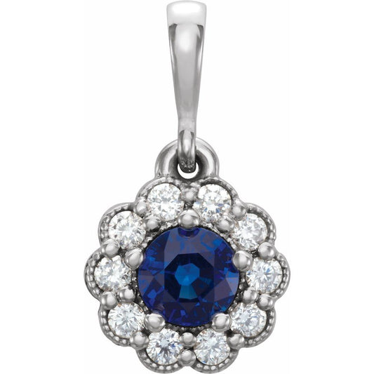 14K White Gold Blue Sapphire & Diamond Pendant – 1/6 CTW Sapphire, 1/8 CTW Diamonds