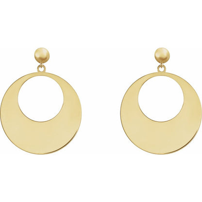 14K Yellow Circle Dangle Earrings