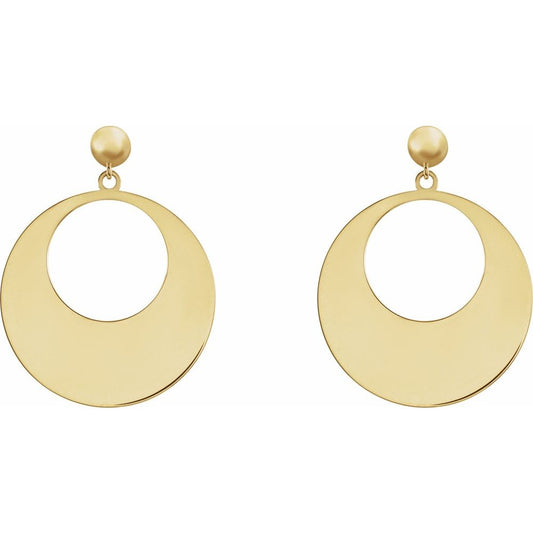 14K Yellow Circle Dangle Earrings