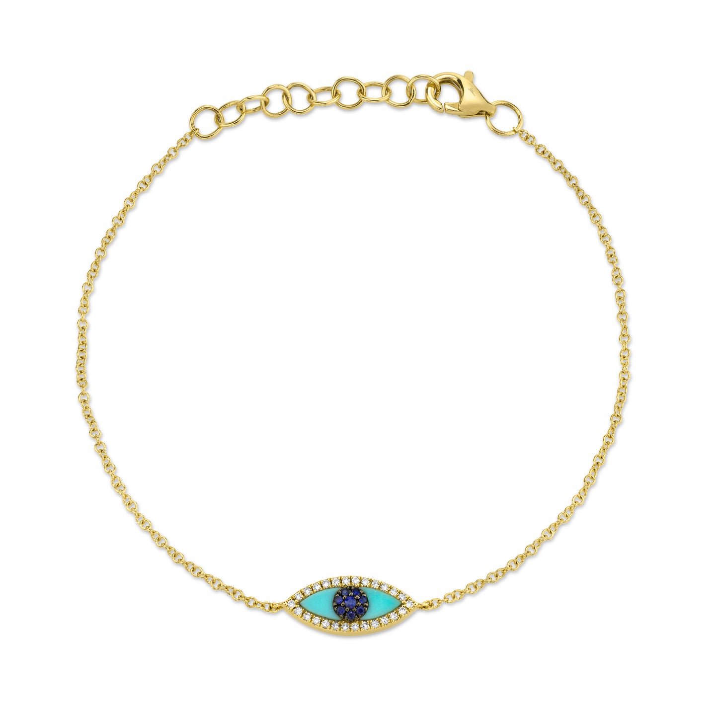Elegant 0.06CT Diamond & 0.20CT Blue Sapphire Eye Bracelet with Composite Turquoise