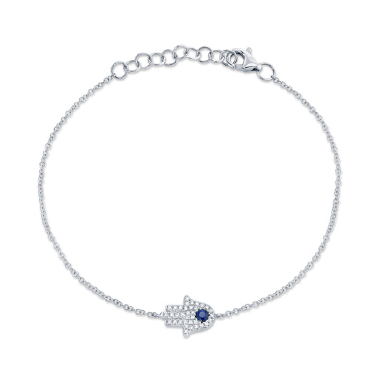 Exquisite 0.09CT Diamond & 0.08CT Blue Sapphire Hamsa Bracelet