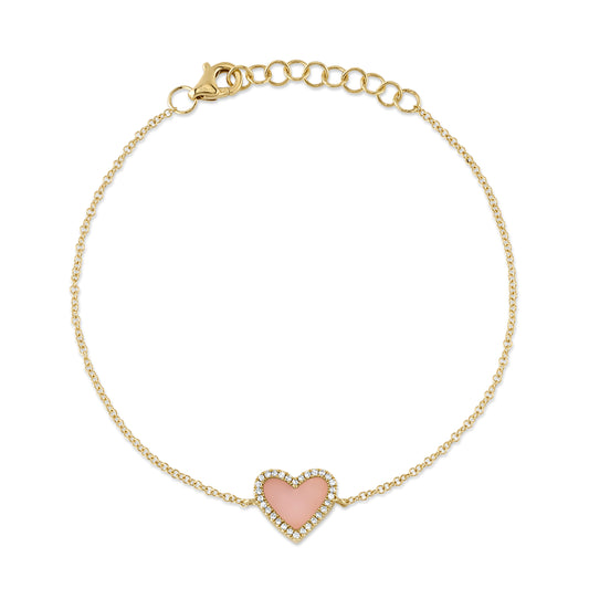 0.09CT Diamond & 0.46CT Pink Opal Heart Bracelet: Elegant Beauty
