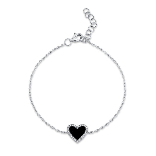Exquisite 0.09CT Diamond & 0.57CT Black Onyx Heart Bracelet