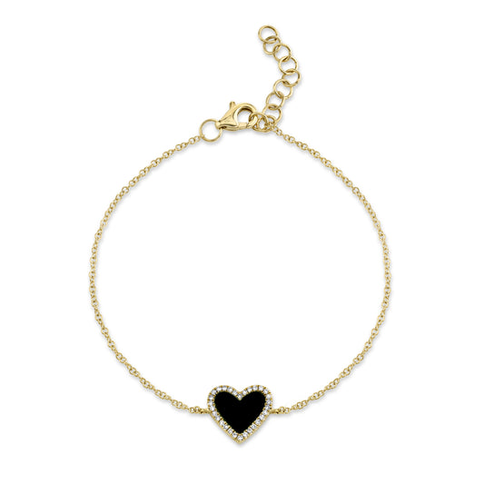 0.09CT Diamond & 0.57CT Black Onyx Heart Bracelet: Timeless Elegance