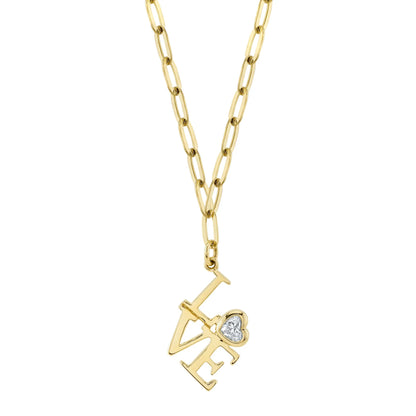 Elegant 0.12CT Diamond Bezel Heart 'Love' Paper Clip Link Necklace. A symbol of love and sophistication. Perfect accessory for a touch of luxury. Shop now for timeless beauty