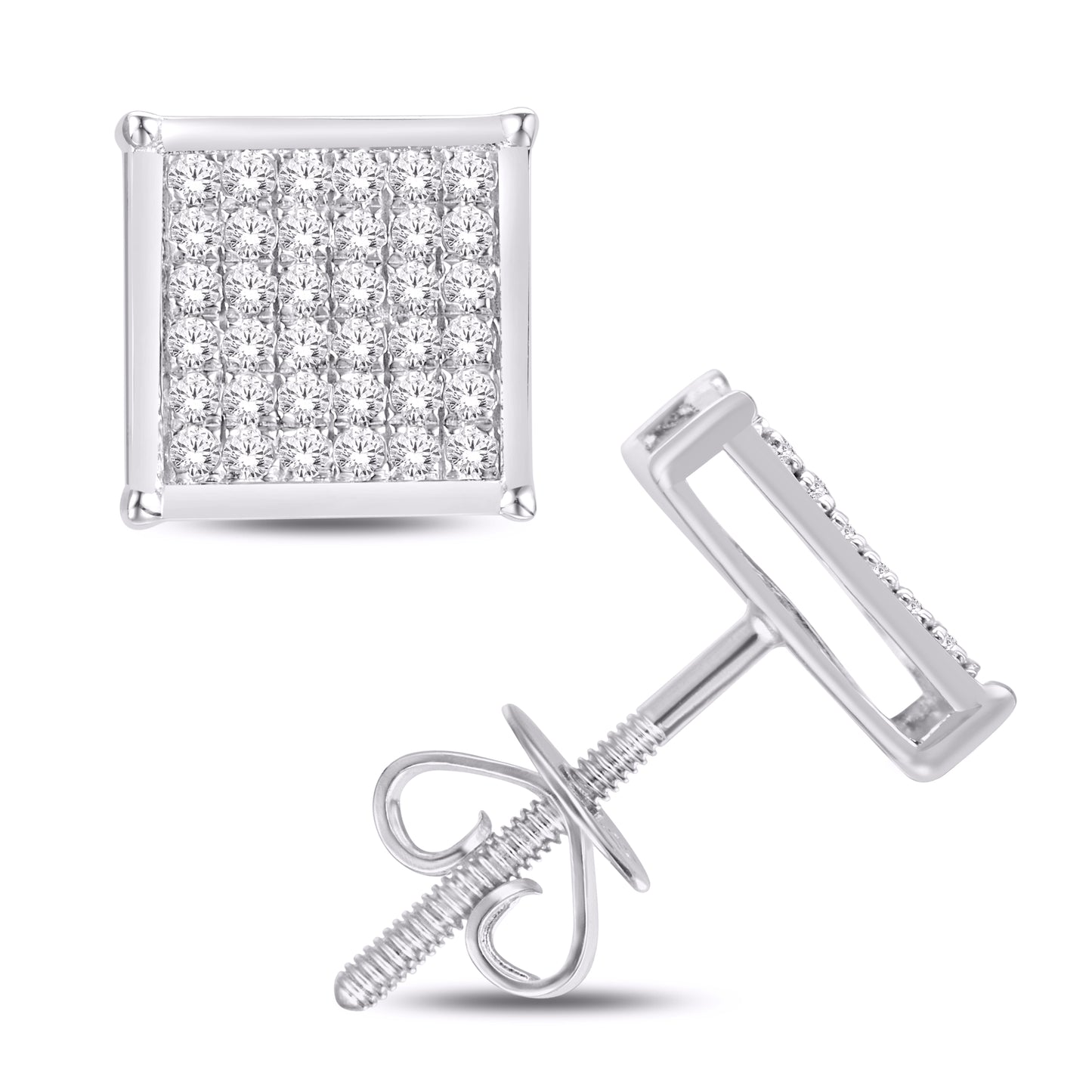 10 Karat White Gold 0.05 Carat Diamond Square Earrings