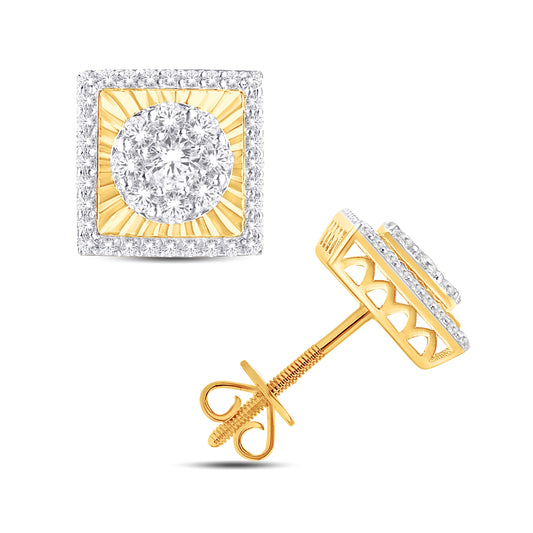 10 Karat Yellow Gold 0.50 Carat Diamond Square Fluted Earrings-0125411-YG