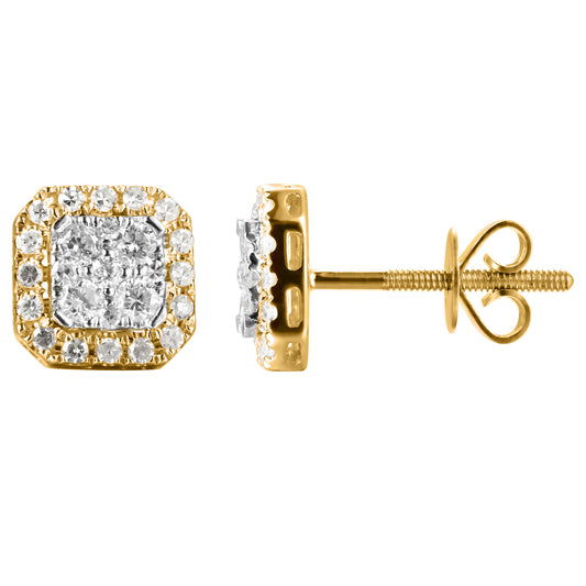 14 Karat Yellow Gold 0.50 Carat Diamond Cushion Earrings-0125682-YG