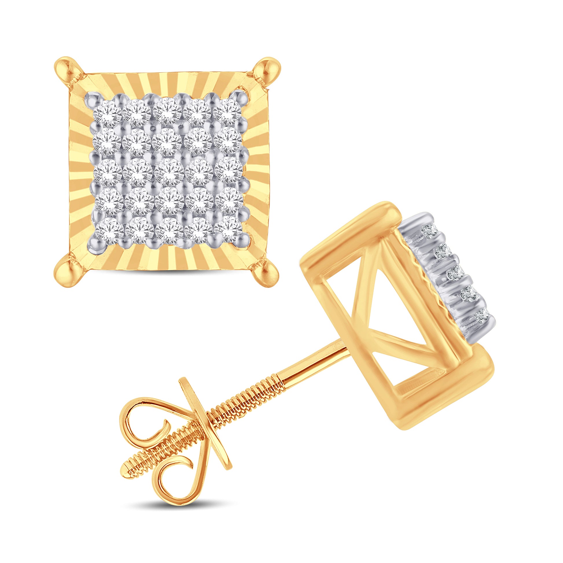 10 Karat Yellow Gold 0.20 Carat Diamond Square Earrings-0125735-YG