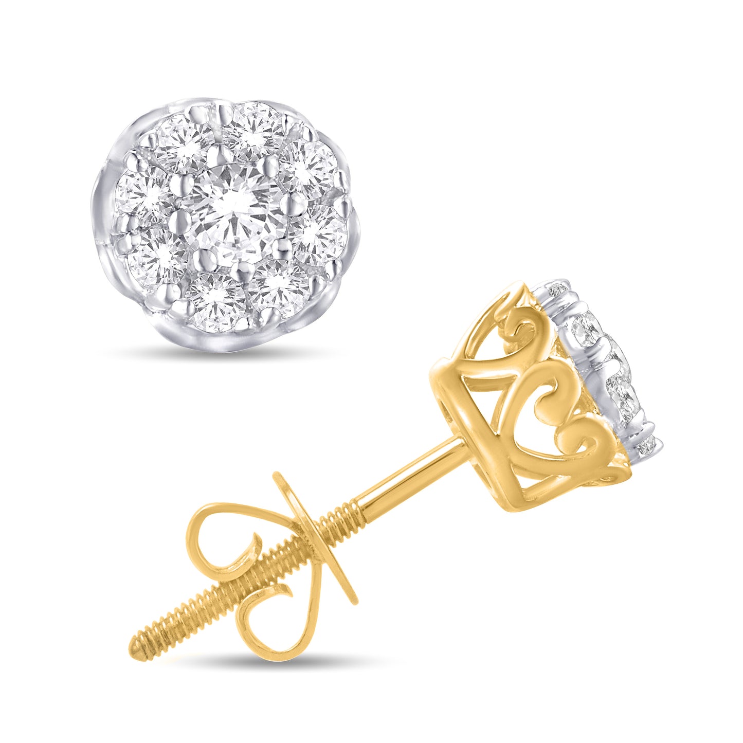 10 Karat Yellow Gold 0.25 Carat Diamond Flower Earrings-0125799-YG