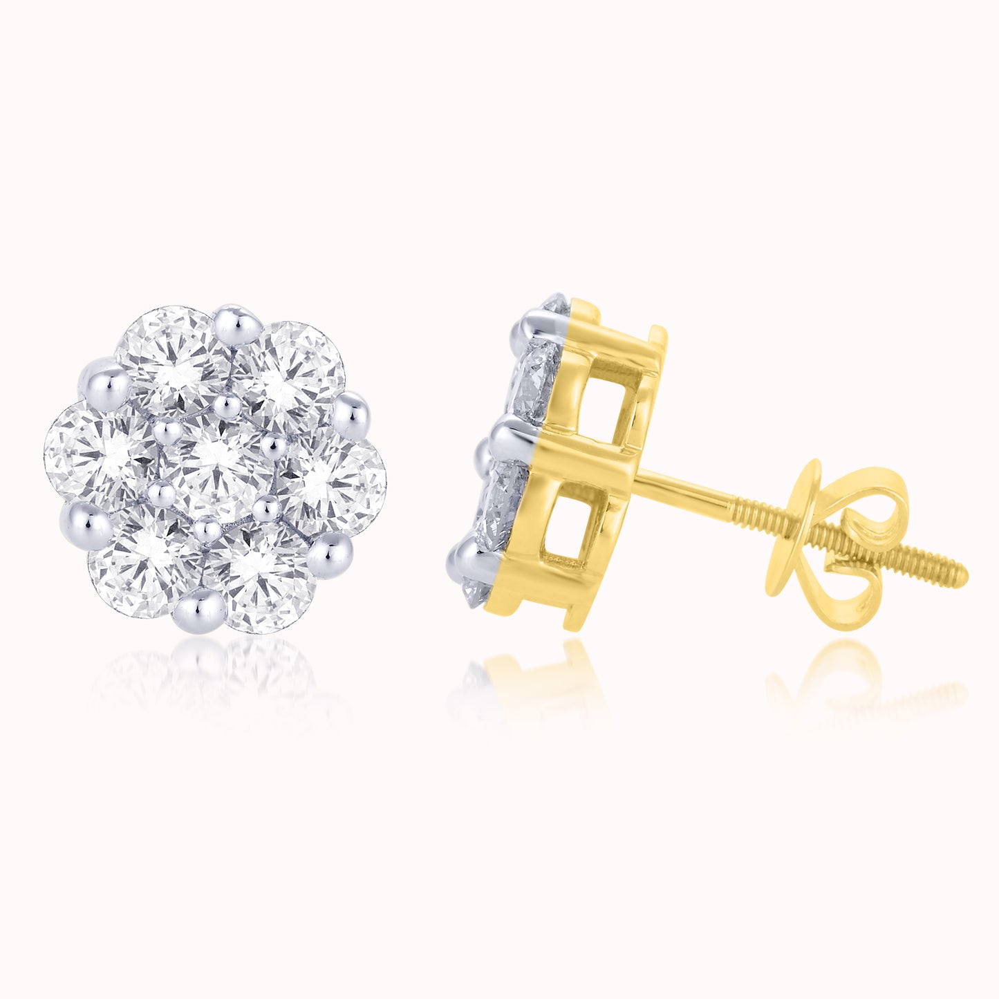 14 Karat Yellow Gold 0.50 Carat Diamond Flower Earrings-0125812-YG