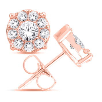 14 Karat Rose Gold 0.25 Carat Diamond Flower Stud Earrings-0125831-RG