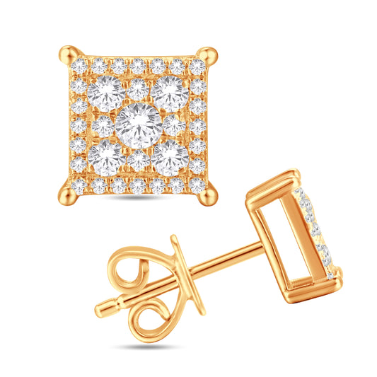 10 Karat All Yellow Gold 0.49 Carat Diamond Square Earrings-0125980-ALY